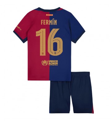 Barcelona Fermin Lopez #16 Primera Equipación Niños 2024-25 Manga Corta (+ Pantalones cortos)